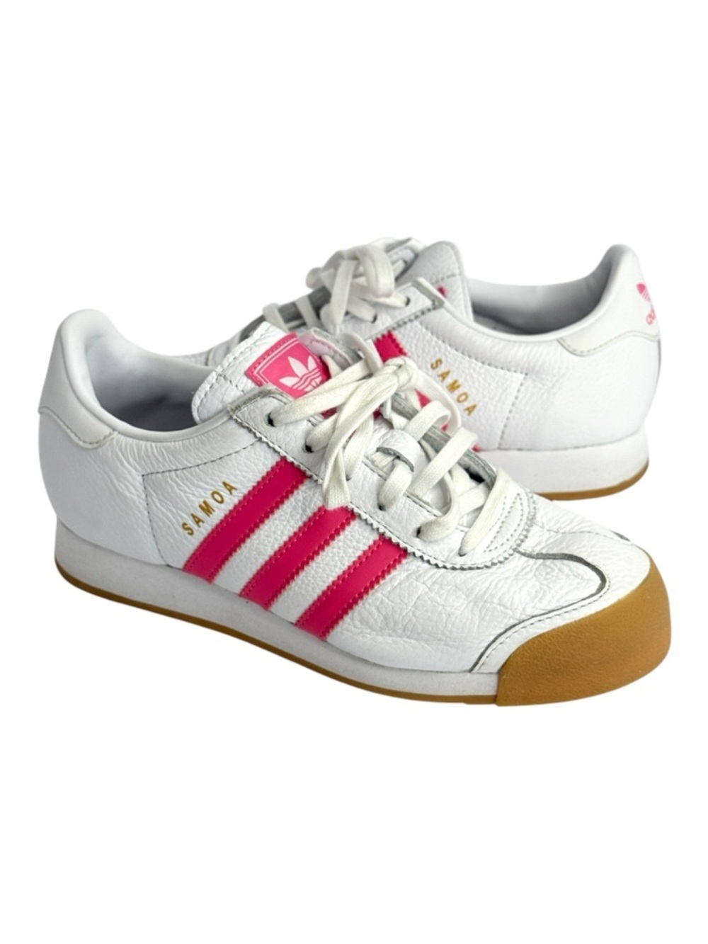 Adidas Samoa Lace Up Youth Girls Pink White Sneakers Casual Shoes IG1912 Size 4